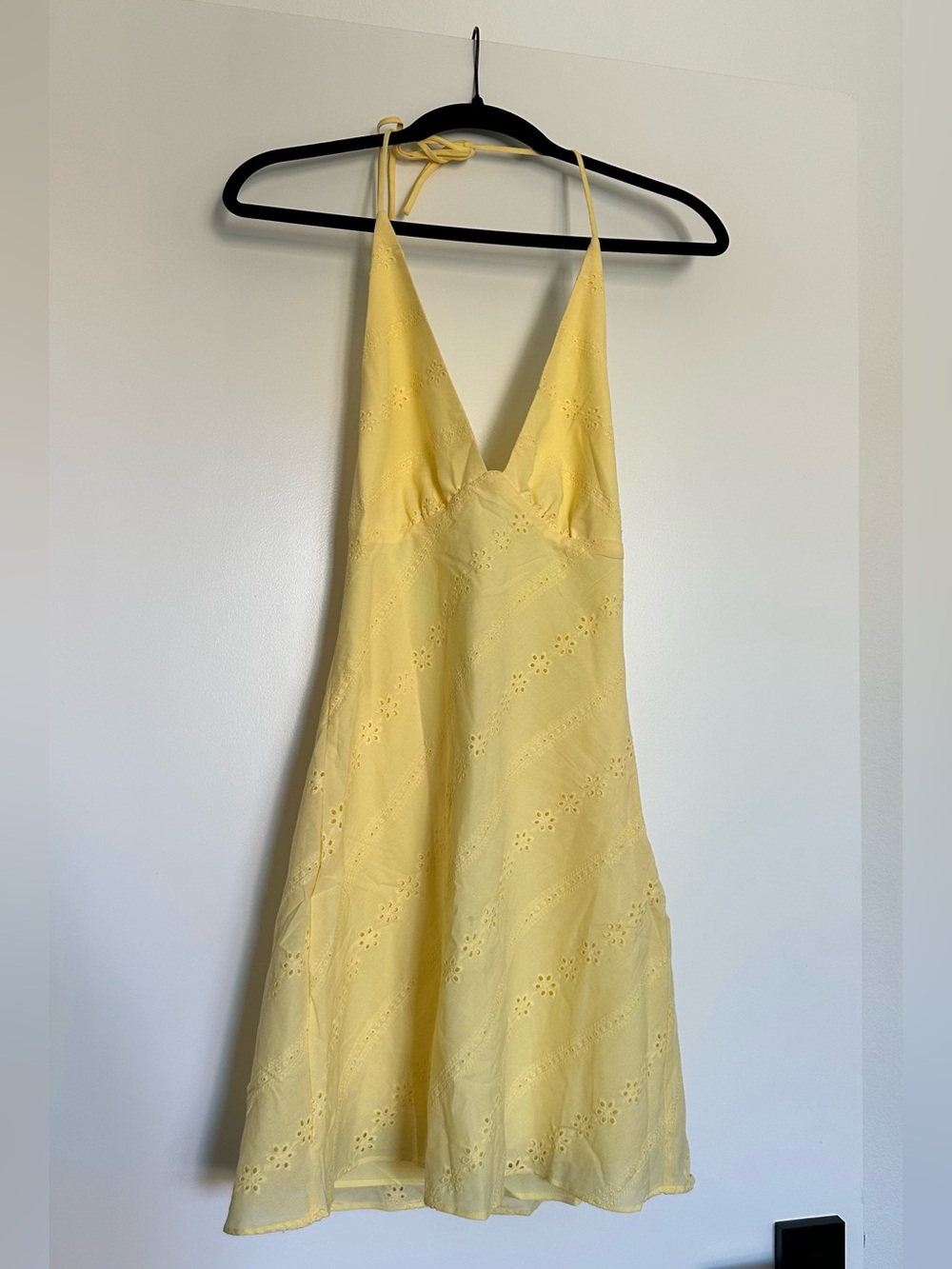 Yellow Eyelet Halter Sundress